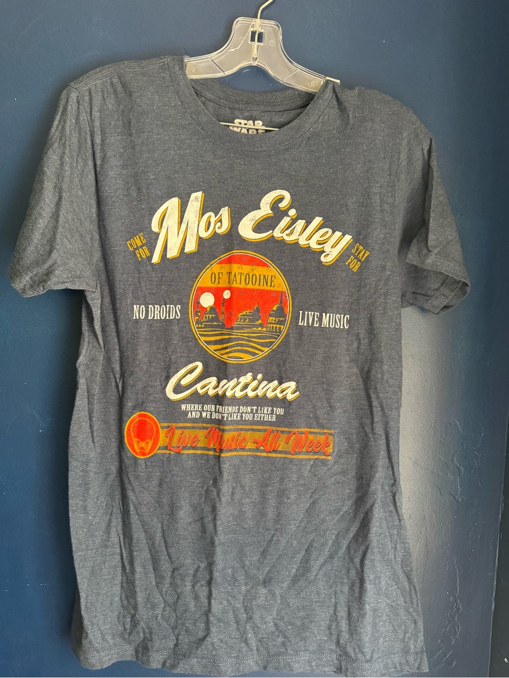 MAD Engine Mos Eisley Cantina Graphic Tee - Dark Gray with Yellow & Red Print